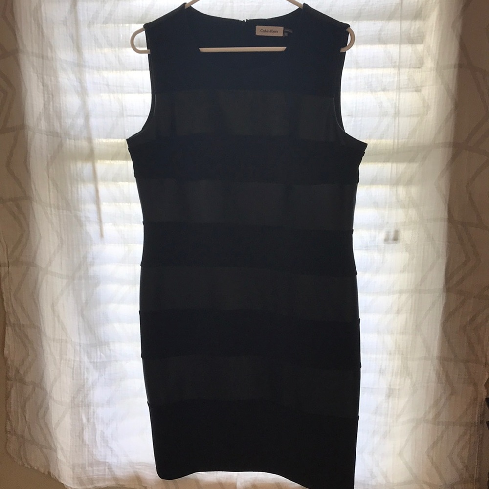 Size 12 Calvin Klein Leather Stripe Dress